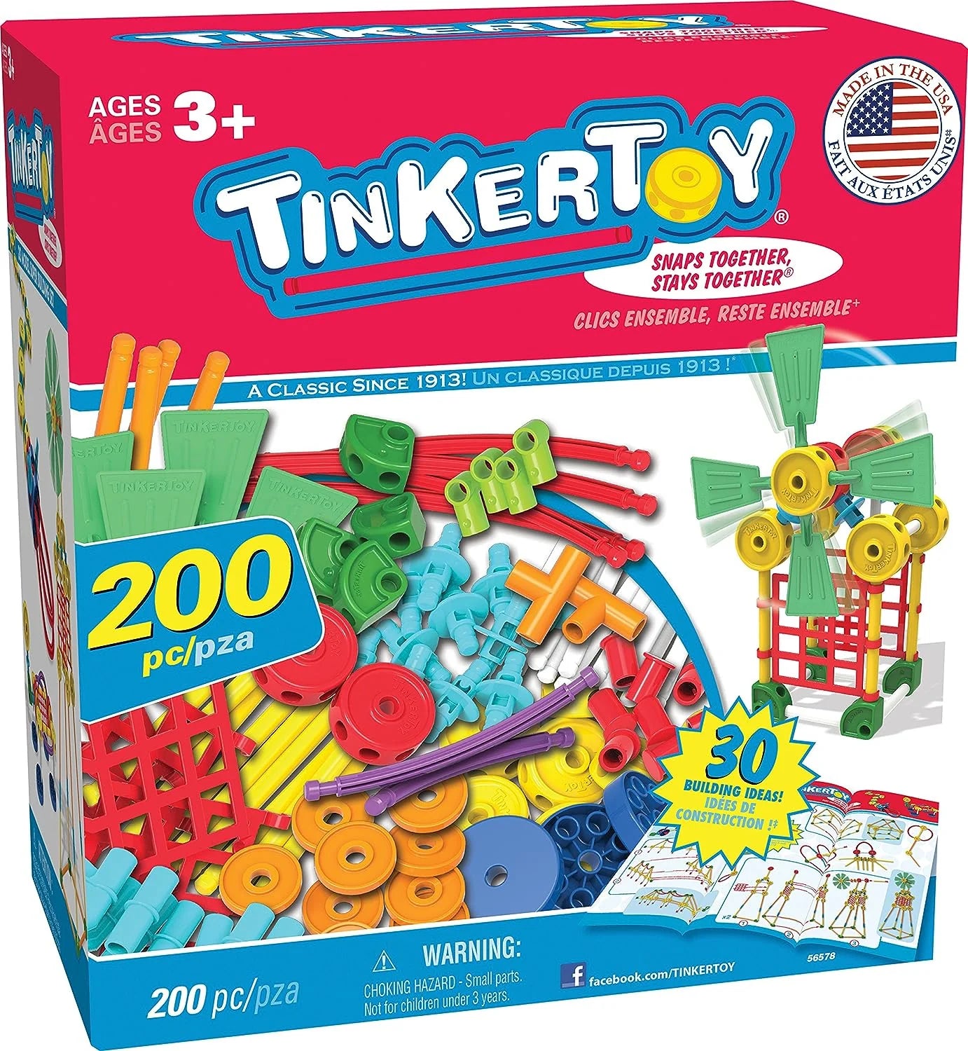 TINKERTOY 30 Model 200 Piece Super Building Set - Preschool Learning Educational Toy for Girls and Boys 3+
