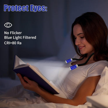 Neck Reading Light - 6 Brightness Levels, Bendable Neck, Hands Free, Rechargeable for Bed, Crochet, Knitting, Camping, Repairing