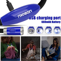 Neck Reading Light - 6 Brightness Levels, Bendable Neck, Hands Free, Rechargeable for Bed, Crochet, Knitting, Camping, Repairing