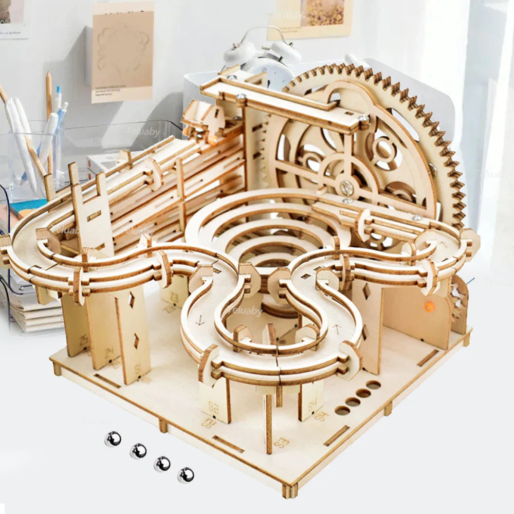3D Puzzle Wooden Marble Run for Adults DIY Model Kit Assembly Wood Crafts Mechanical Puzzle for Teen Age 14+ Years Old