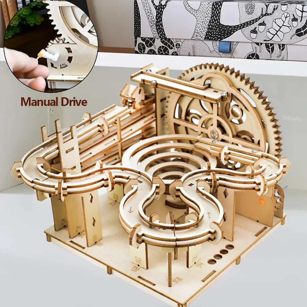 3D Puzzle Wooden Marble Run for Adults DIY Model Kit Assembly Wood Crafts Mechanical Puzzle for Teen Age 14+ Years Old