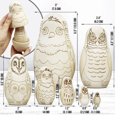 Owl Craft Blank Russian Nesting Dolls Set 7 Pcs Unfinished Wood Crafts Paint