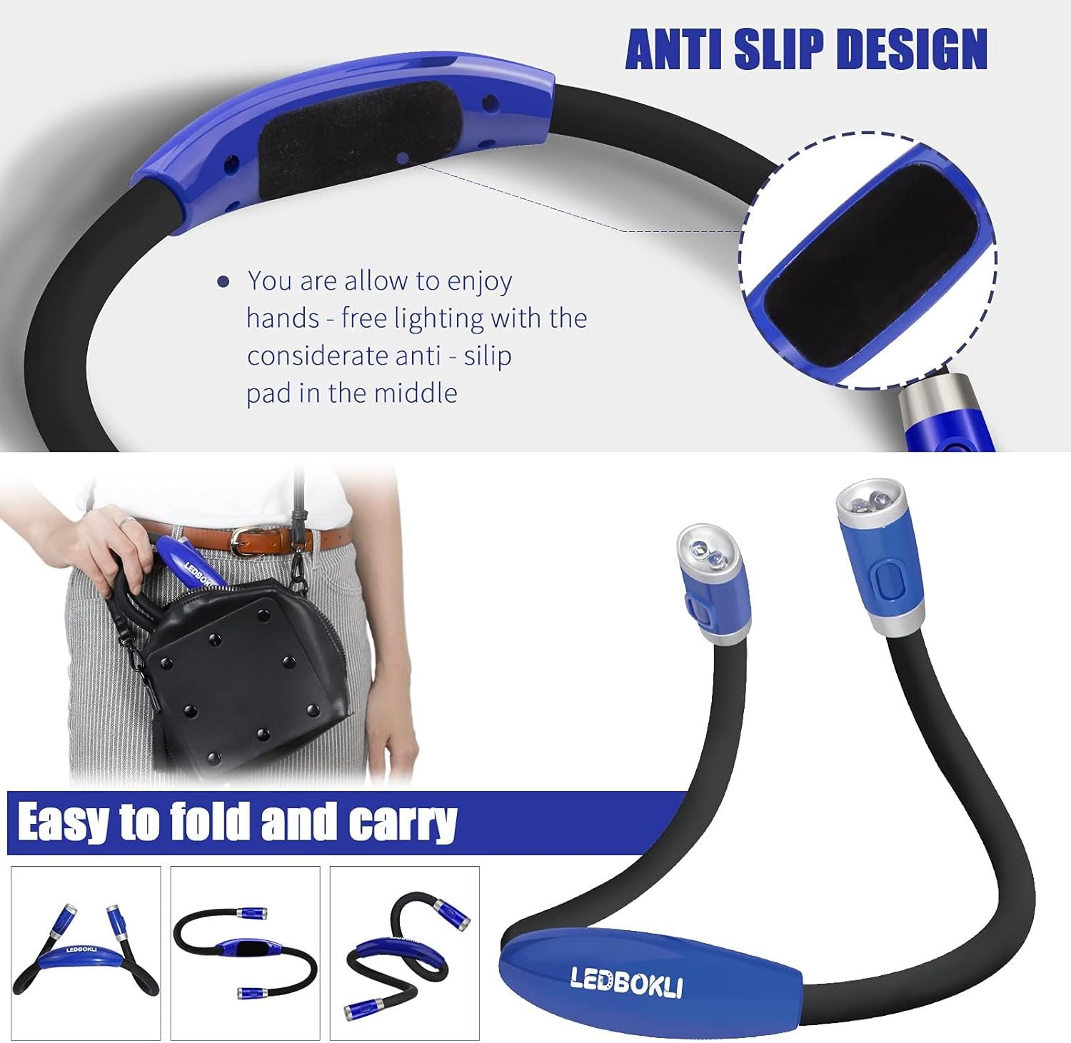 Neck Reading Light - 6 Brightness Levels, Bendable Neck, Hands Free, Rechargeable for Bed, Crochet, Knitting, Camping, Repairing