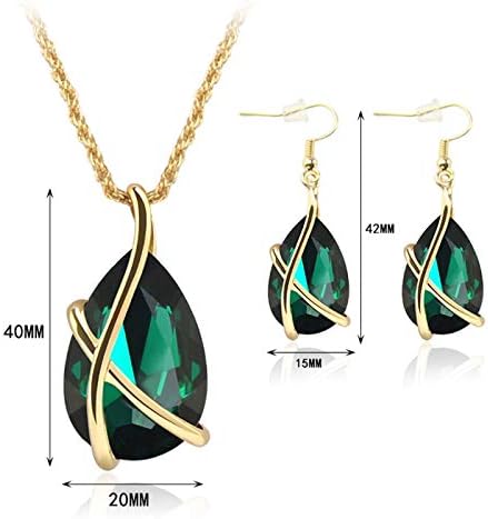 JAGENIE Women Jewelry Set Party Prom Gemstone Waterdrop Pendant Necklace Hook Earrings