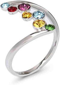 shlutesoy Romantic Valentines Day Women Shiny Multicolor Rhinestone Inlaid Finger Ring Party Jewelry Gift Platinum US 8