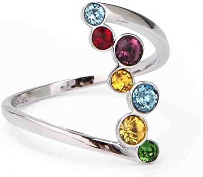 shlutesoy Romantic Valentines Day Women Shiny Multicolor Rhinestone Inlaid Finger Ring Party Jewelry Gift Platinum US 8