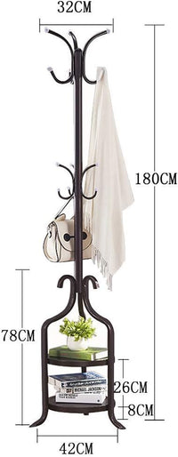 FCXBQ Coat Racks Free Standing Metal, with Wooden Double Storage Shelf, Modern Design Rustic Sturdy Hangers, Industrial Furniture, for entryway, Office, Bedroom, Living roomronze