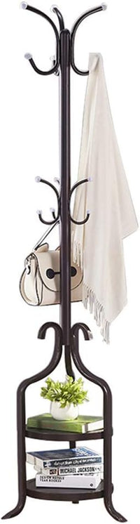 FCXBQ Coat Racks Free Standing Metal, with Wooden Double Storage Shelf, Modern Design Rustic Sturdy Hangers, Industrial Furniture, for entryway, Office, Bedroom, Living roomronze