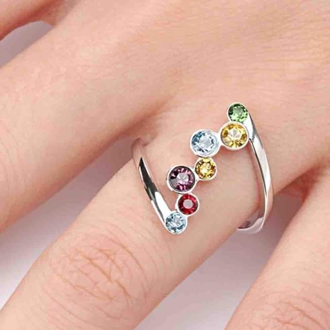 shlutesoy Romantic Valentines Day Women Shiny Multicolor Rhinestone Inlaid Finger Ring Party Jewelry Gift Platinum US 8