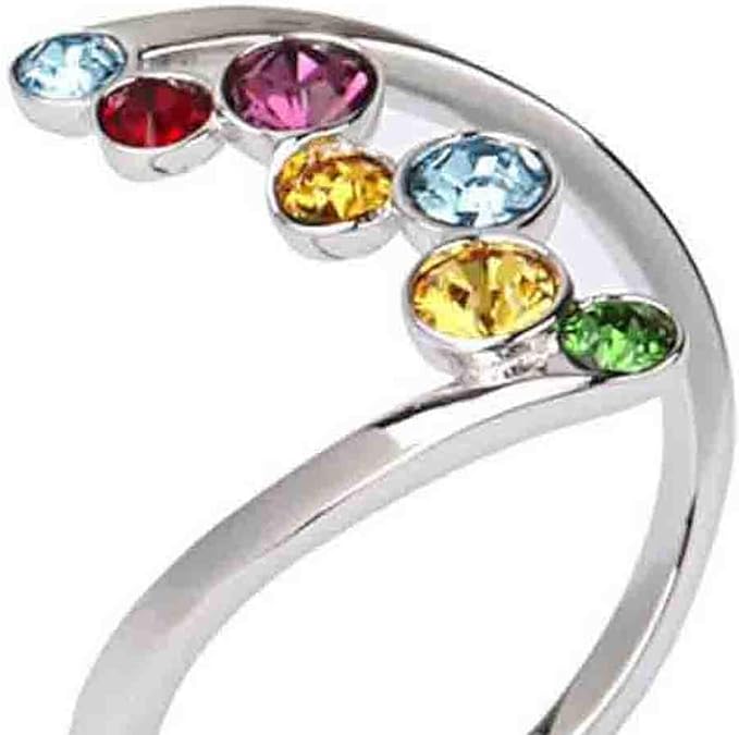 shlutesoy Romantic Valentines Day Women Shiny Multicolor Rhinestone Inlaid Finger Ring Party Jewelry Gift Platinum US 8