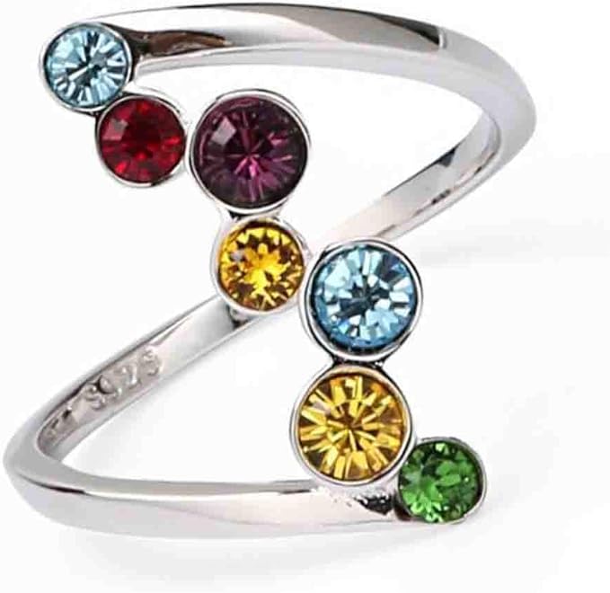 shlutesoy Romantic Valentines Day Women Shiny Multicolor Rhinestone Inlaid Finger Ring Party Jewelry Gift Platinum US 8