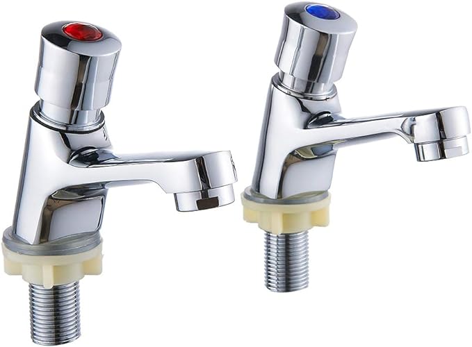 Commercial 2 Handles Bathroom Faucet Water Saving Metering Lavatory Faucet Pillar Tap Chrome Lead-Free