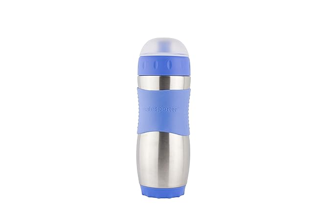 Kid Basix Safe Sporter, Lunch & Sport Stainless Steel Water Bottle, Easy Pull Spout, Mud Cap, Dishwasher Safe, Holds 16oz, Blue