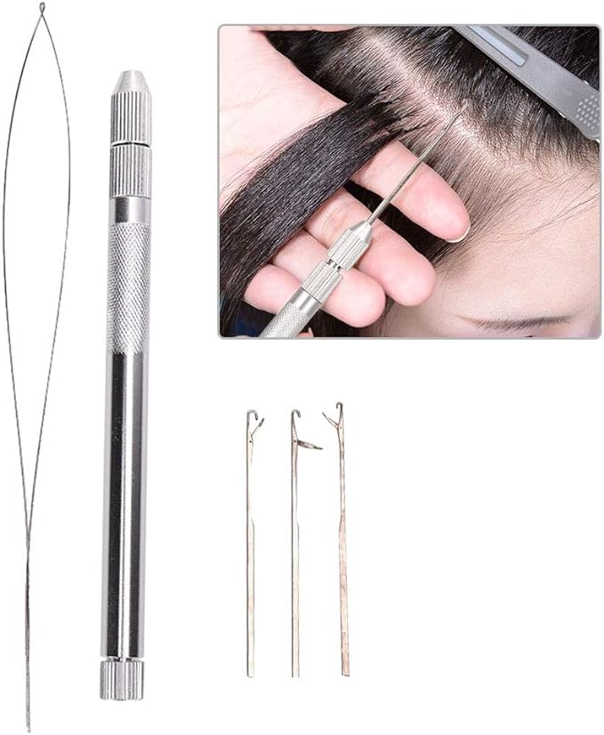 Pulling Loop Pin, Aluminum Handle Pulling Loop Pin Micro Beads Looper Threader for Hair Extension