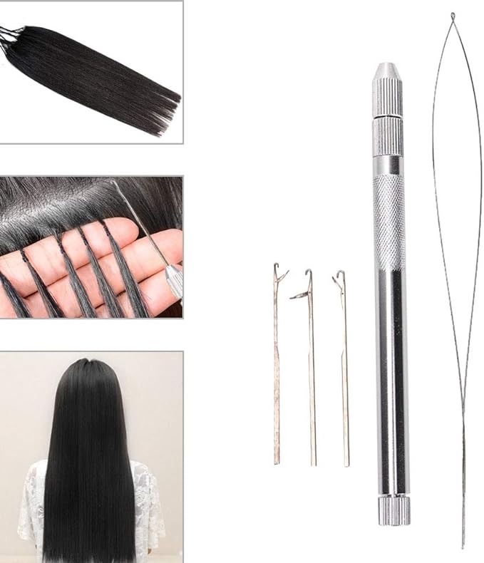 Pulling Loop Pin, Aluminum Handle Pulling Loop Pin Micro Beads Looper Threader for Hair Extension