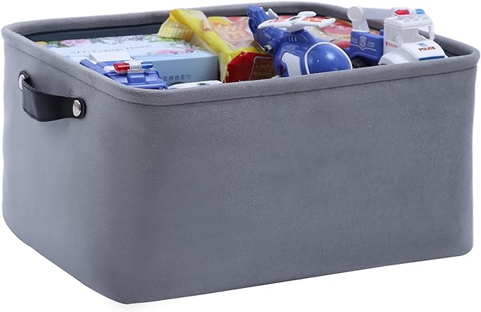 FENQDOOU Large Collapsible Velvet Storage Bins, Storage Baskets with Handle, Storage Box Suitable for Home, Closet, Office, Nursery,Shelf, Toys 15.7x11.8x8.2 inches(Grey)