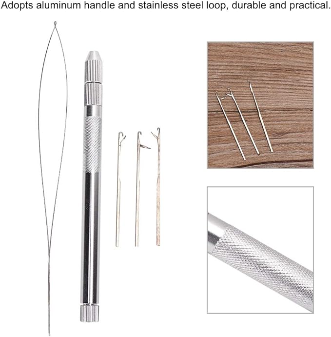 Pulling Loop Pin, Aluminum Handle Pulling Loop Pin Micro Beads Looper Threader for Hair Extension