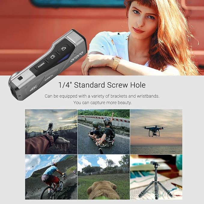 ORDRO-1 EP7 Head Wearable 4K 60fps Video Camera First Person View Hands-Free Camcorder APP Control Autofocus Built-in 2-Axis Gimbal Anti-Shake with Remote Control with16GB Memory Card