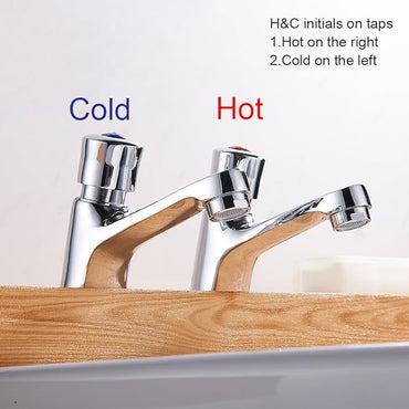 Commercial 2 Handles Bathroom Faucet Water Saving Metering Lavatory Faucet Pillar Tap Chrome Lead-Free